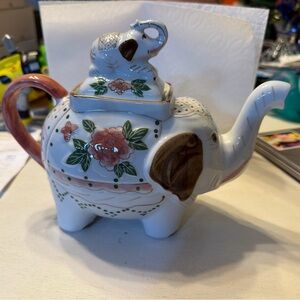 Elephant Ceramic Teapot with Floral Design, made in Thailand